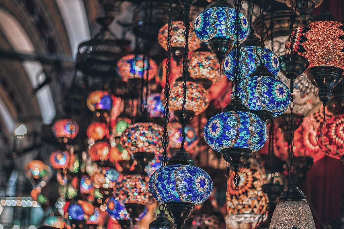 market red and blue hanging lamps bazaar