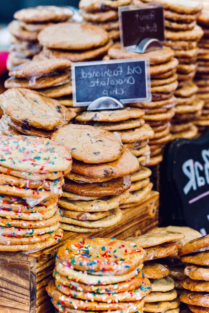 bakery stacked of cookies on display food
