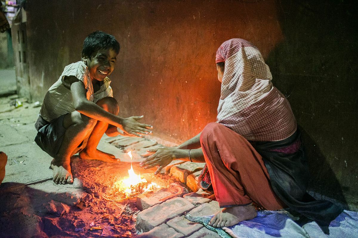 fire between woman and boy