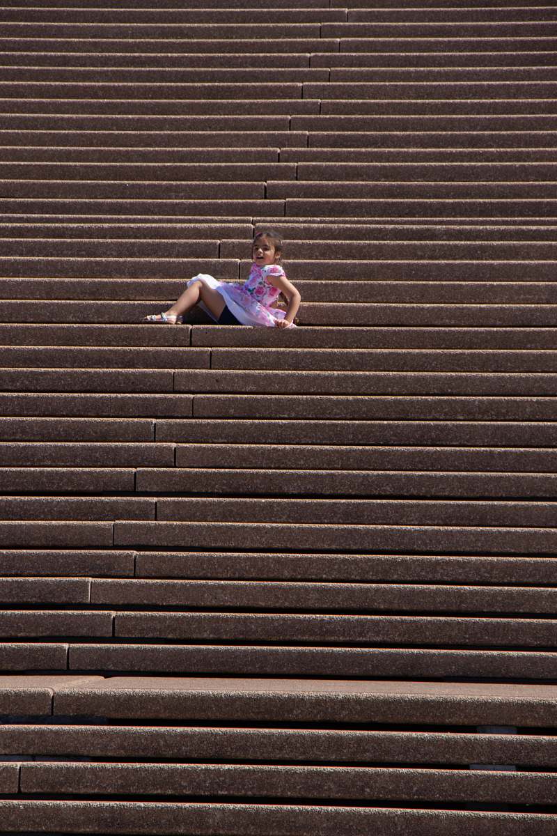 person girl in purple dress sitting on stairs apparel