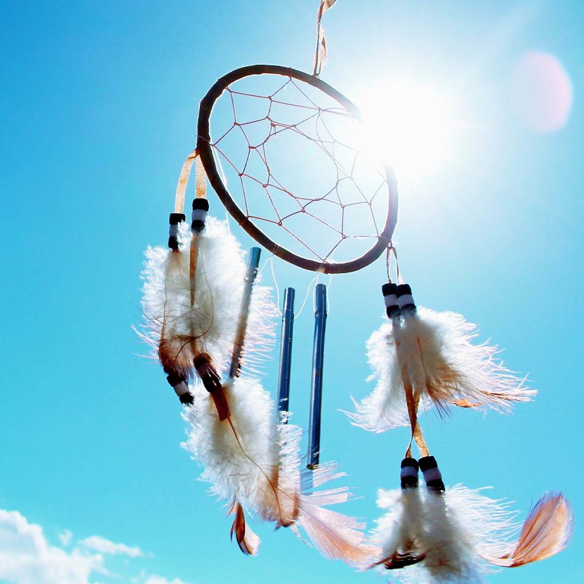 dream worm's eyeview photo of dream catcher feathers