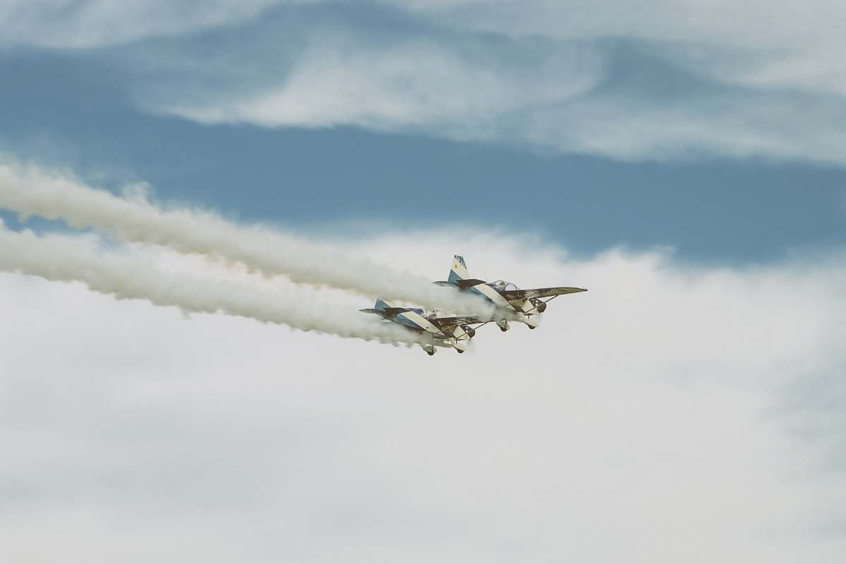 transportation two white airplanes on sky aircraft