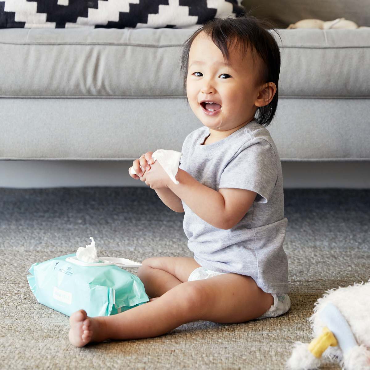 human baby's white crew-neck shirt person
