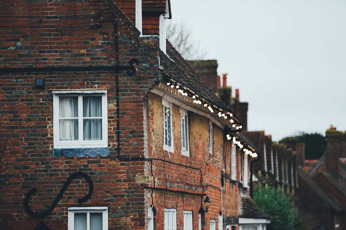 roof brown brick buildings path