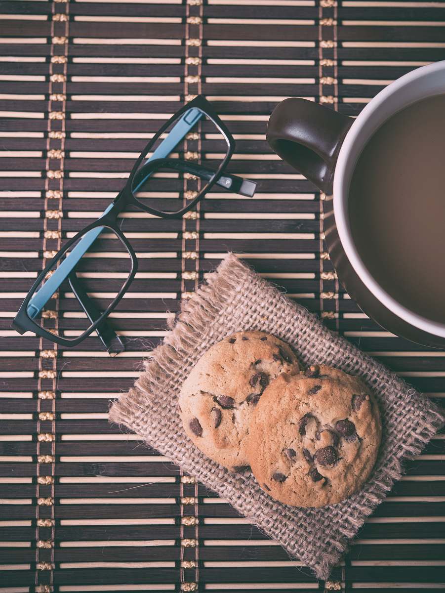food chocolate chip cookies and eyeglasses breakfast
