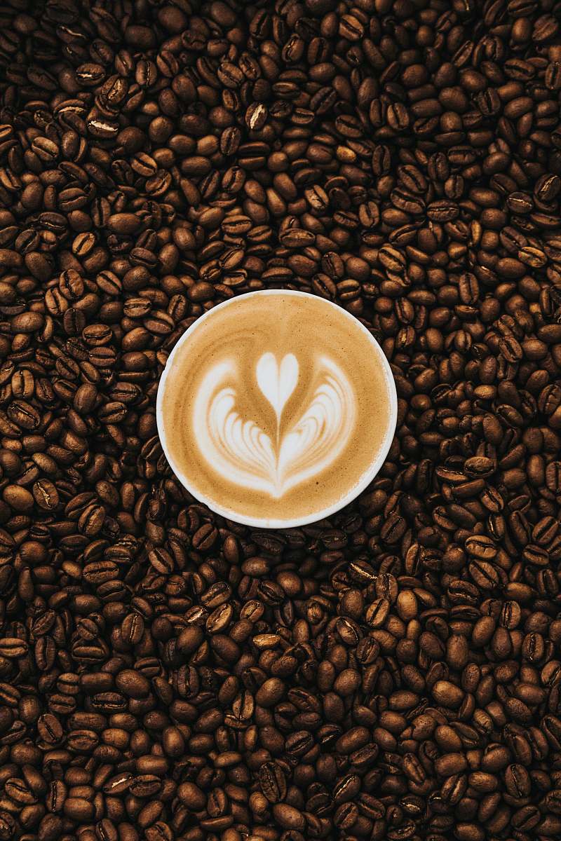 food top view photography of heart latte coffee plant