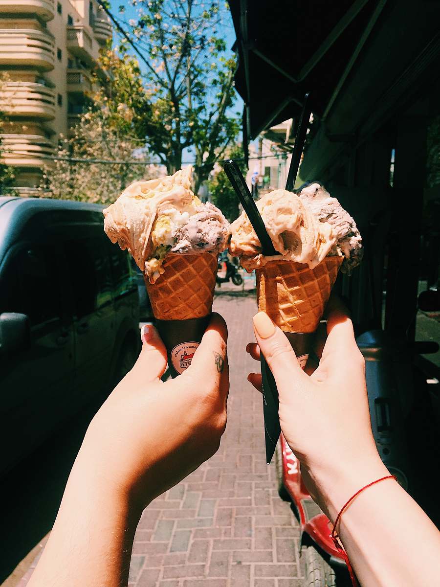 creme two cones of ice creams dessert