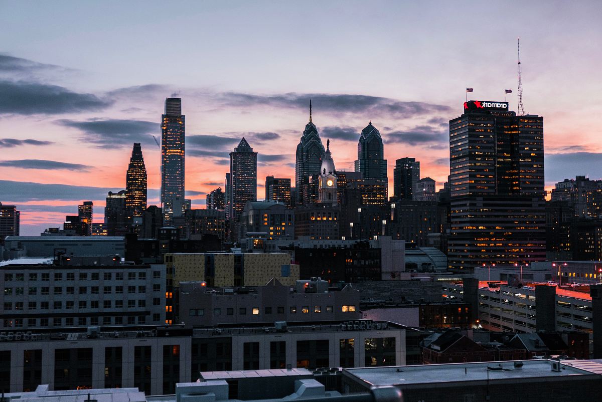 lighted buildings at golden hour