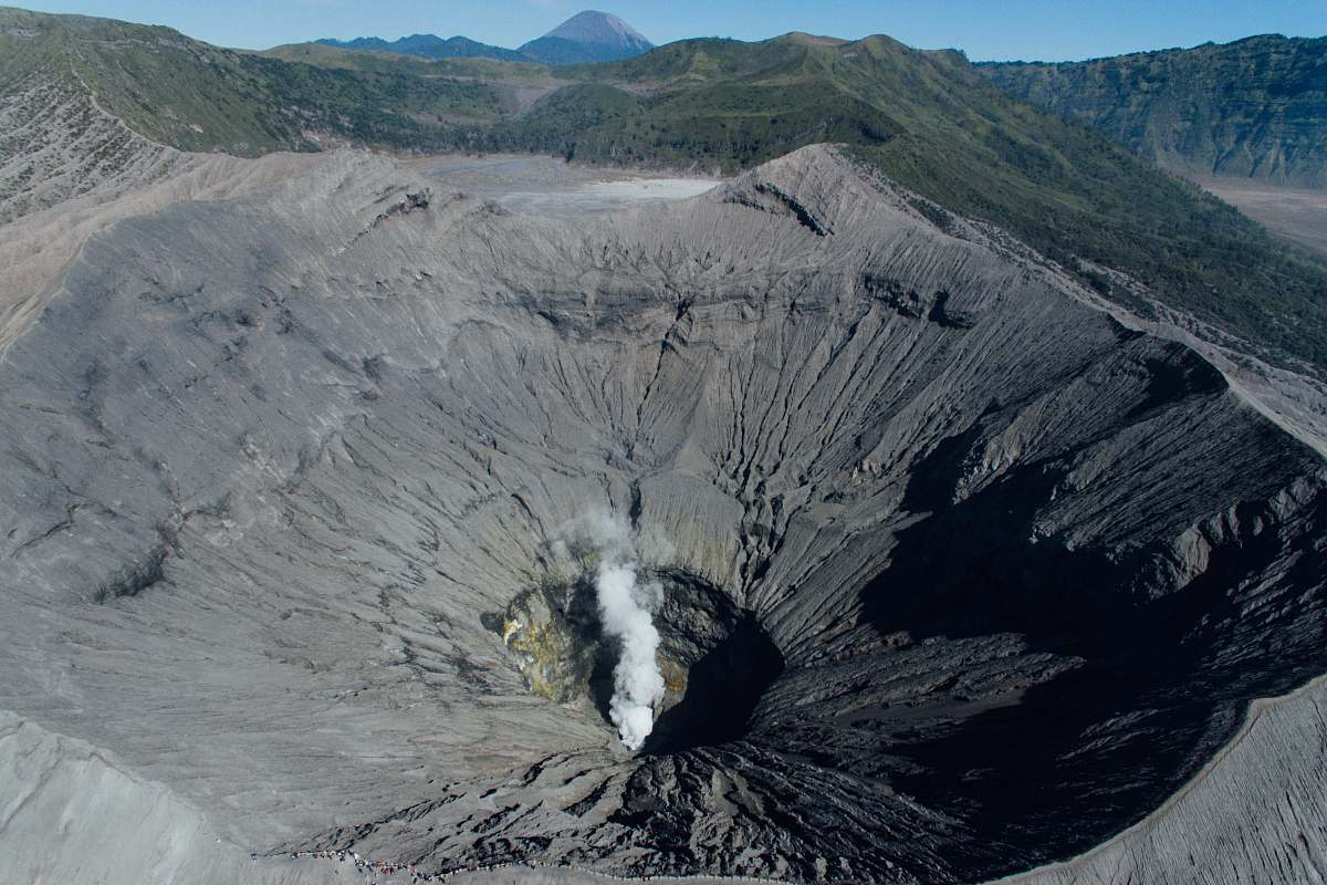 nature aerial photography of brown volcano peek outdoors