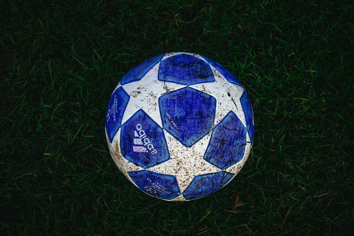football blue and white star print soccer ball on grass soccer ball