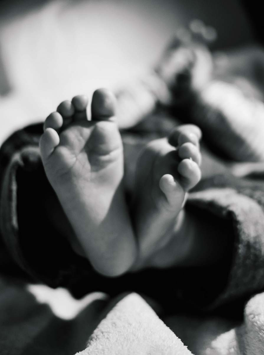 toe grayscale photo of baby's feet grey