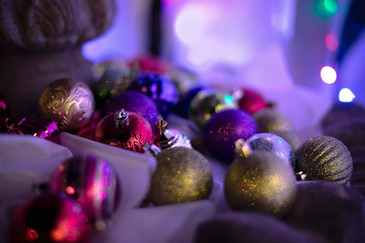 glitter assorted Christmas baubles light