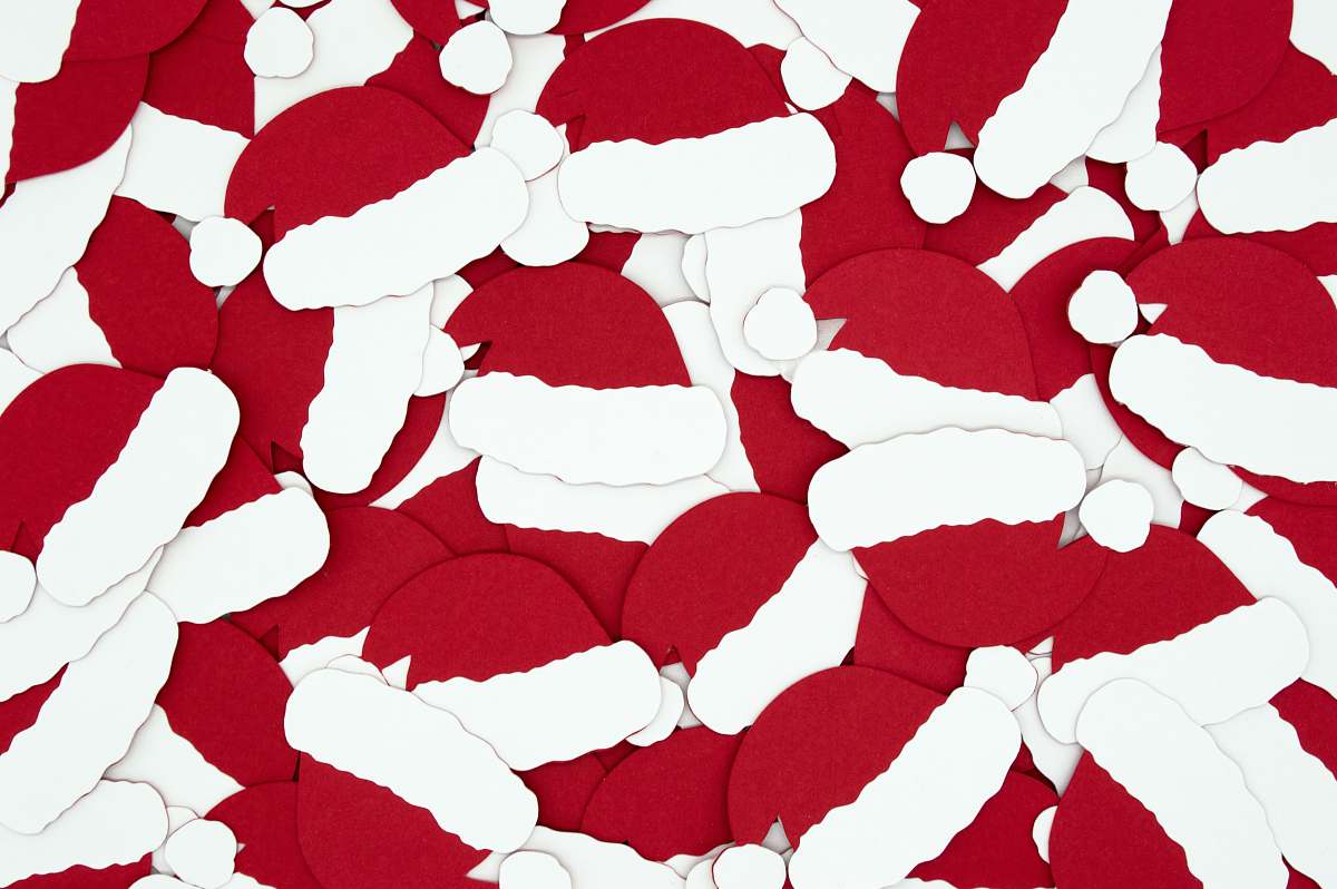 red Christmas hats digital wallpaper holiday