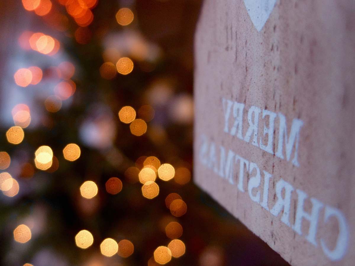 lights Merry Christmas wooden signage bokeh