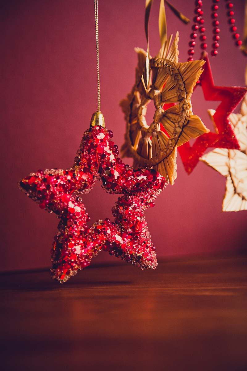 ornament red sequined star handing decor decor