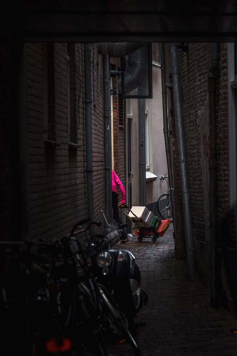 building black motor scooter urban