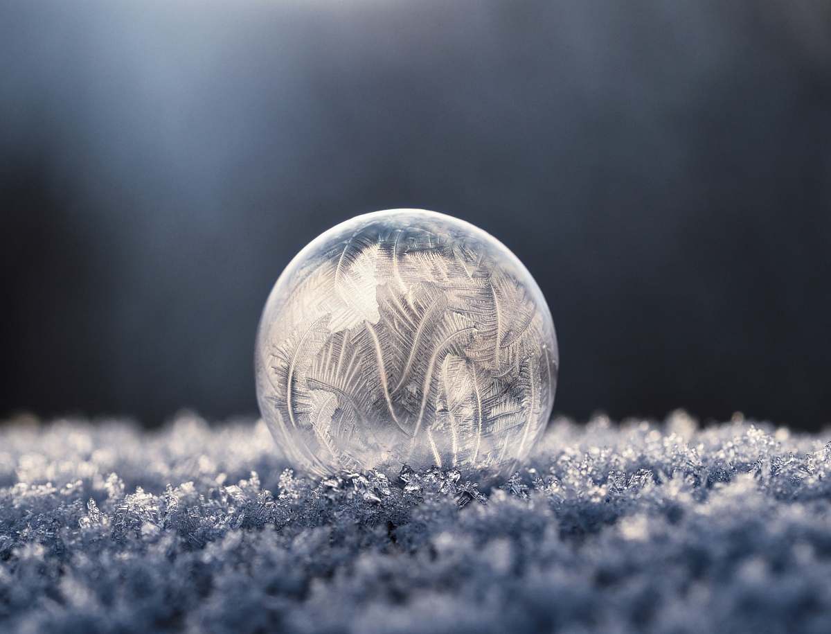 winter focus photo of round clear glass bowl ice