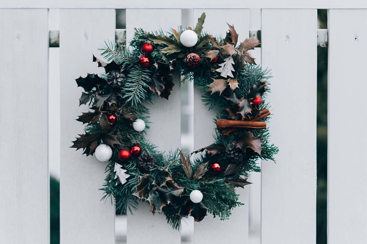 tree green and white Christmas wreath on wall christmas tree