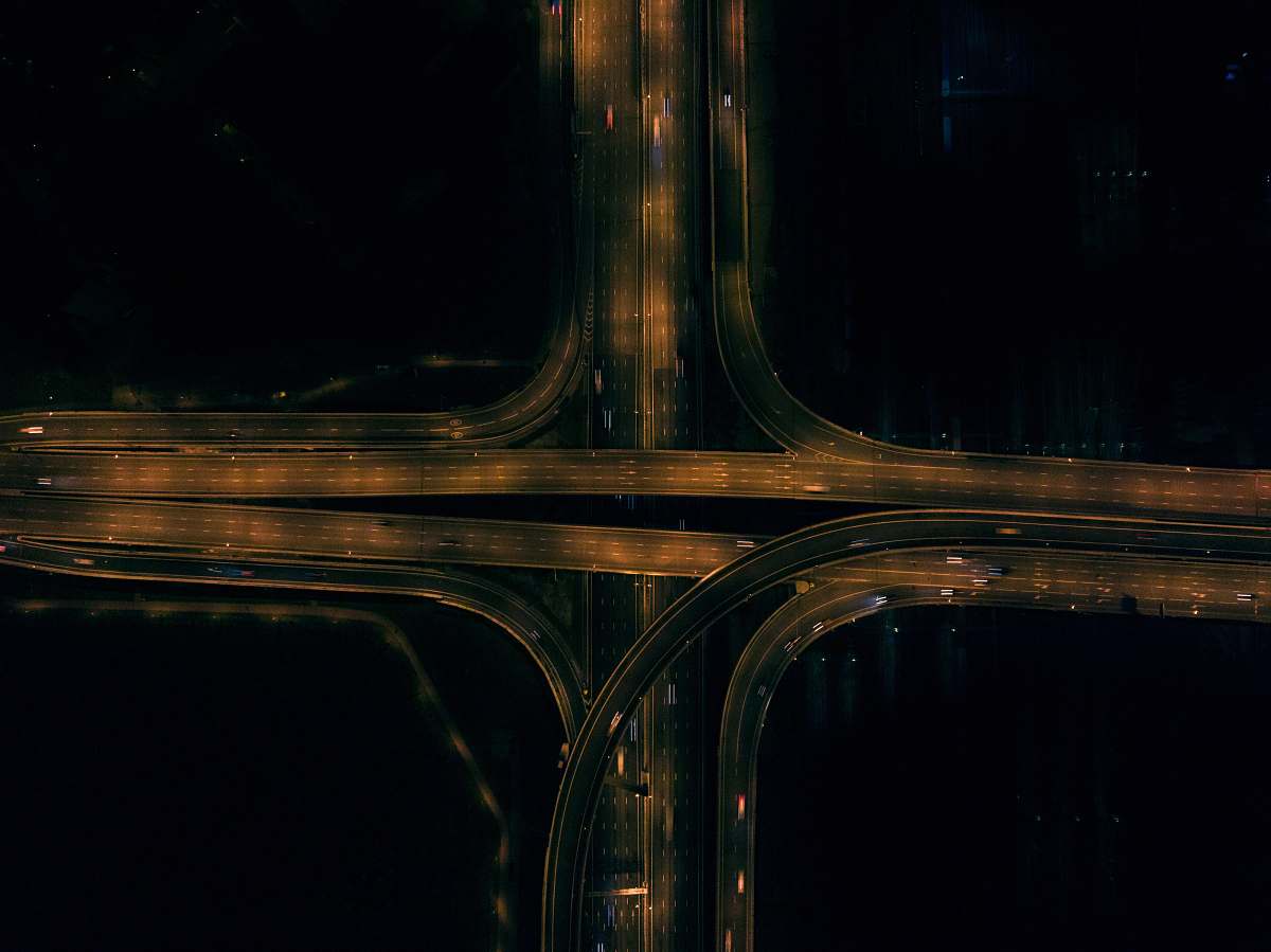 freeway aerial photo of road at night highway