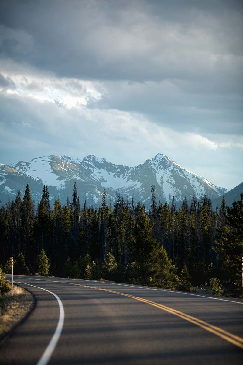 landscape green trees beside black asphalt road mountain