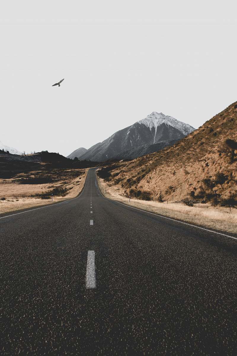 mountain landscape of asphalt road arthur's pass