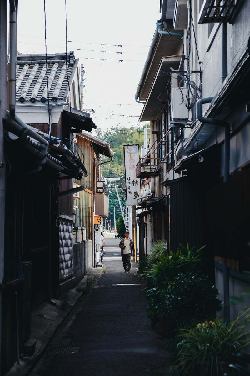 town pathway between houses building