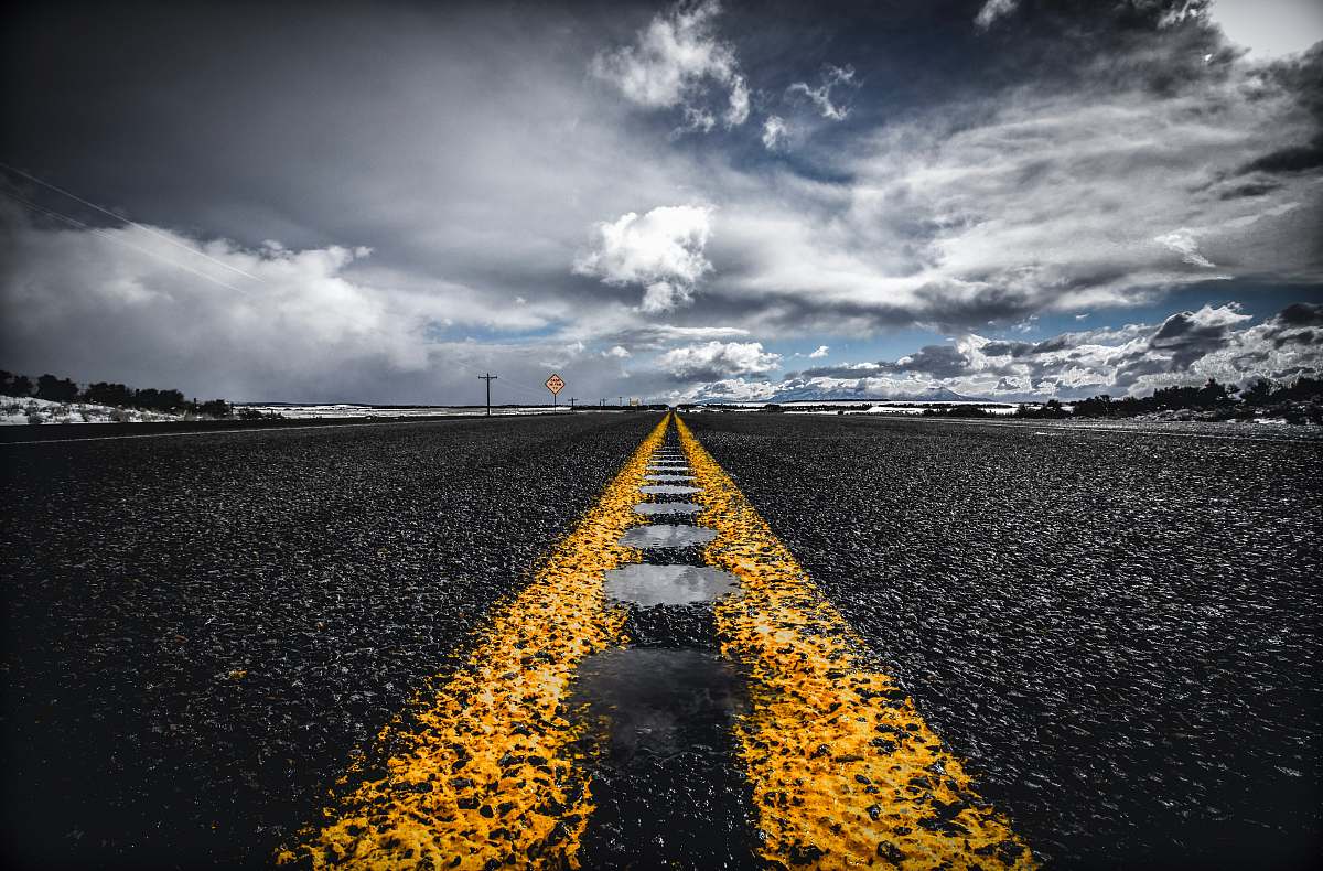 cortez road with yellow road maker united states
