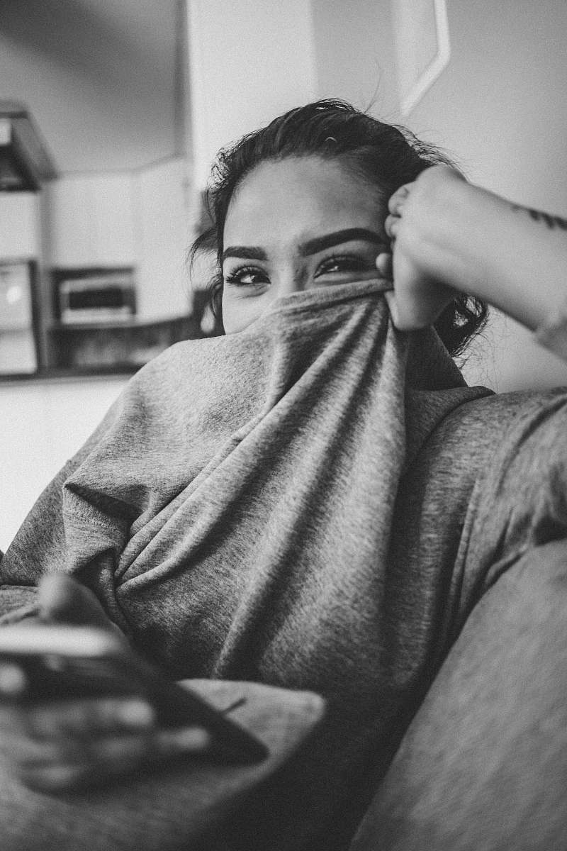 people woman in gray top black-and-white