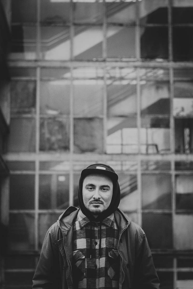 black-and-white grayscale photo of man face