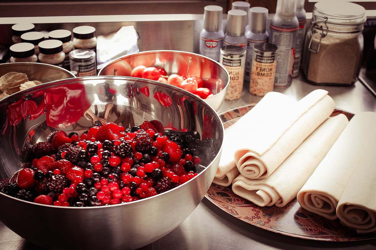 plant raspberry in gray steel bowl food