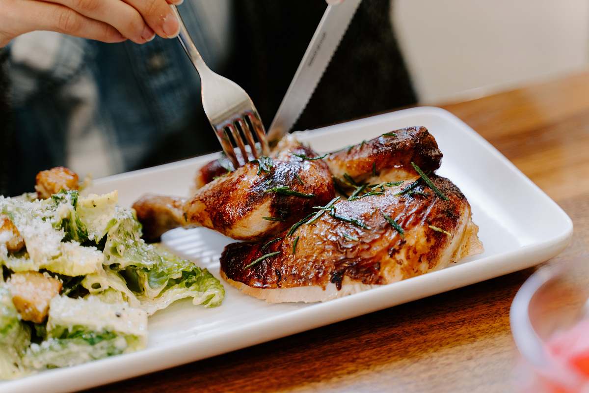 fork grilled chicken dish cutlery