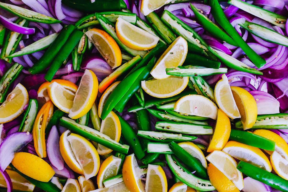 produce orange fruit and green vegetables vegetable