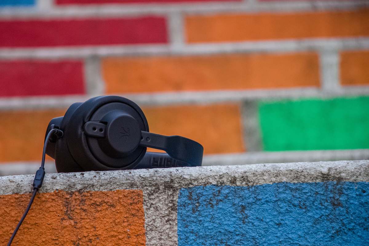 lyon black headphones on floor music