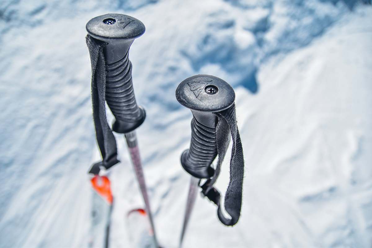 human snow ski sticks on snow person