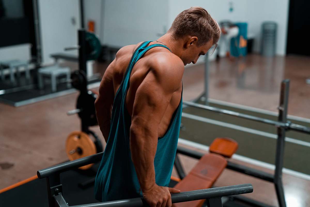 person man exercising in dip station people
