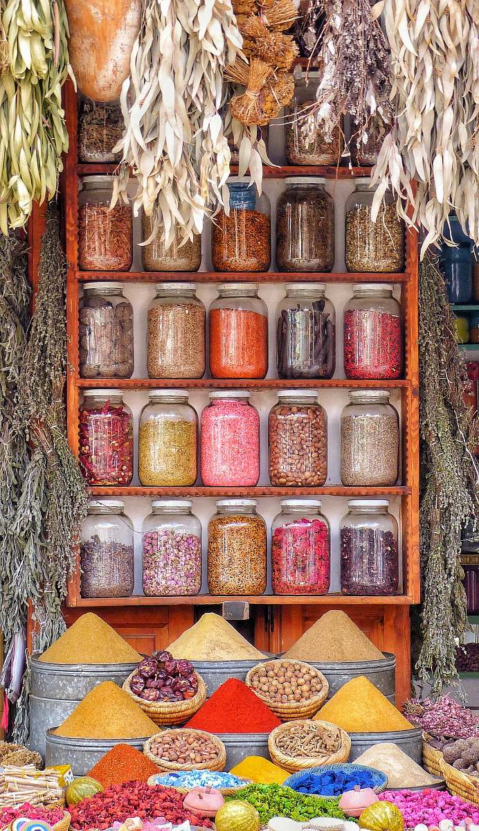 shelf assorted spices on display rug