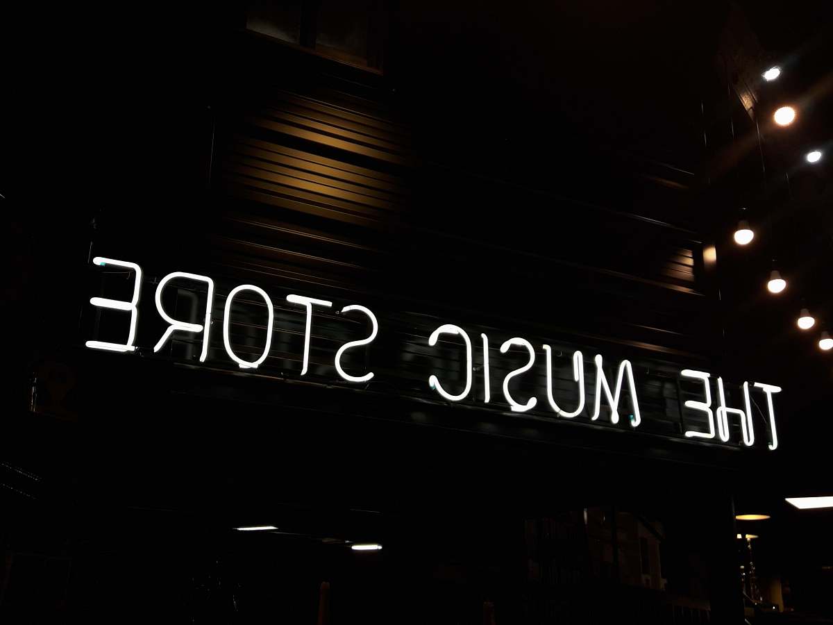 text The Music Store facade sign