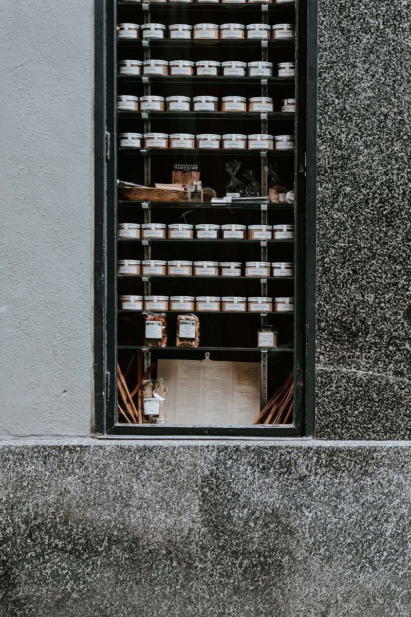 furniture jars on rack shelf