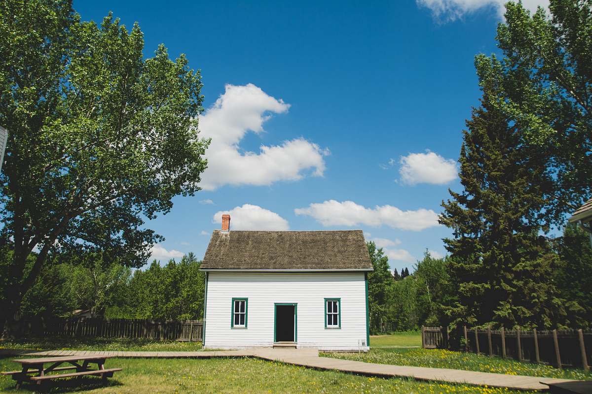 building white wooden house between trees tree