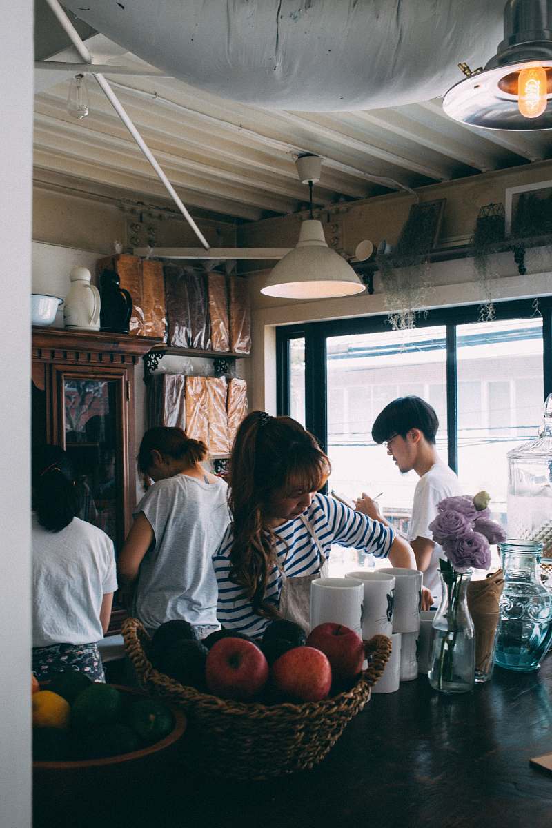 human Asians prepping food. restaurant