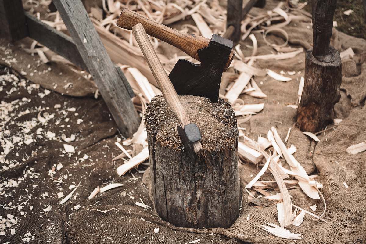 human two axe on wood axe