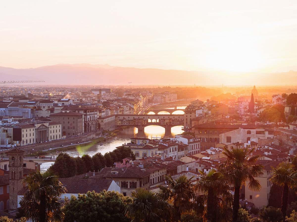 city aerial photo of a city sunset