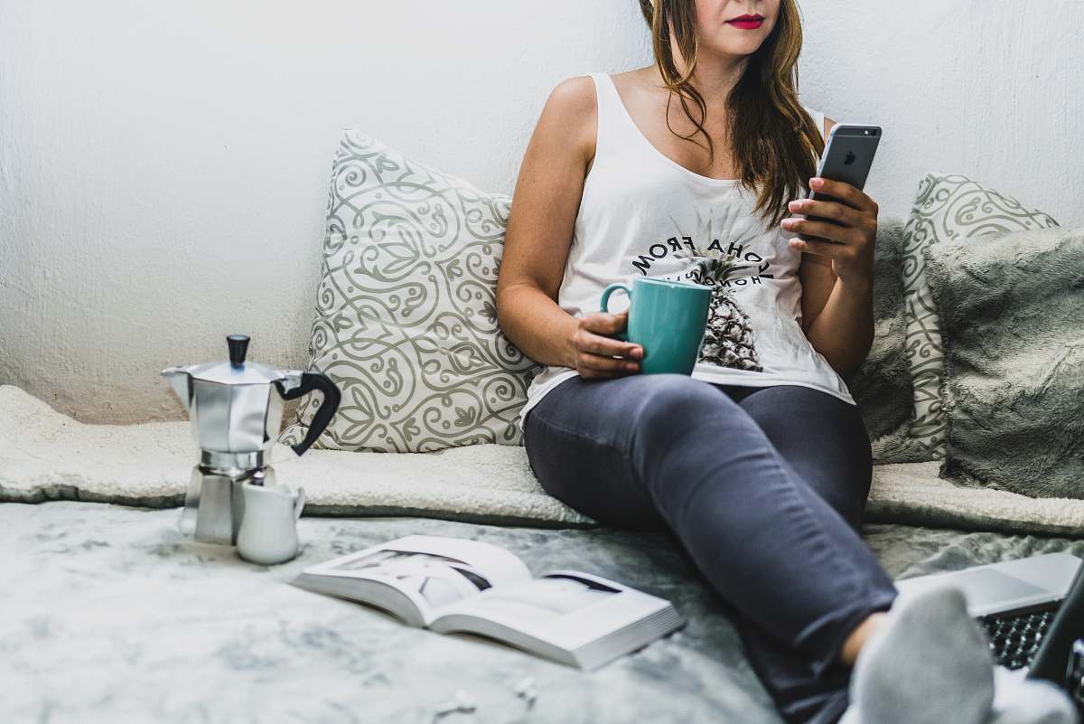 person woman using her smartphone human