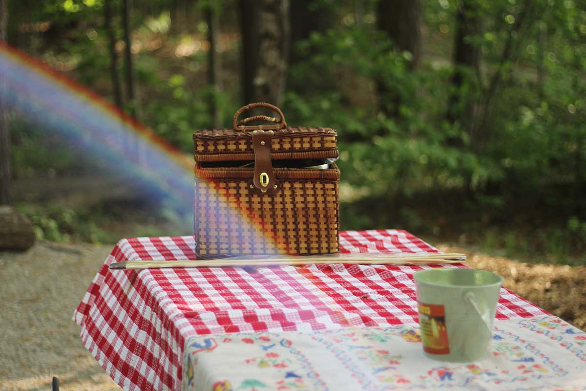 woods picnic basket on table food