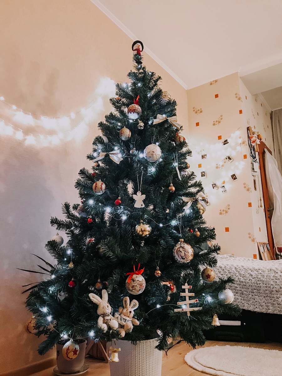 ornament green Christmas tree with decorations christmas tree