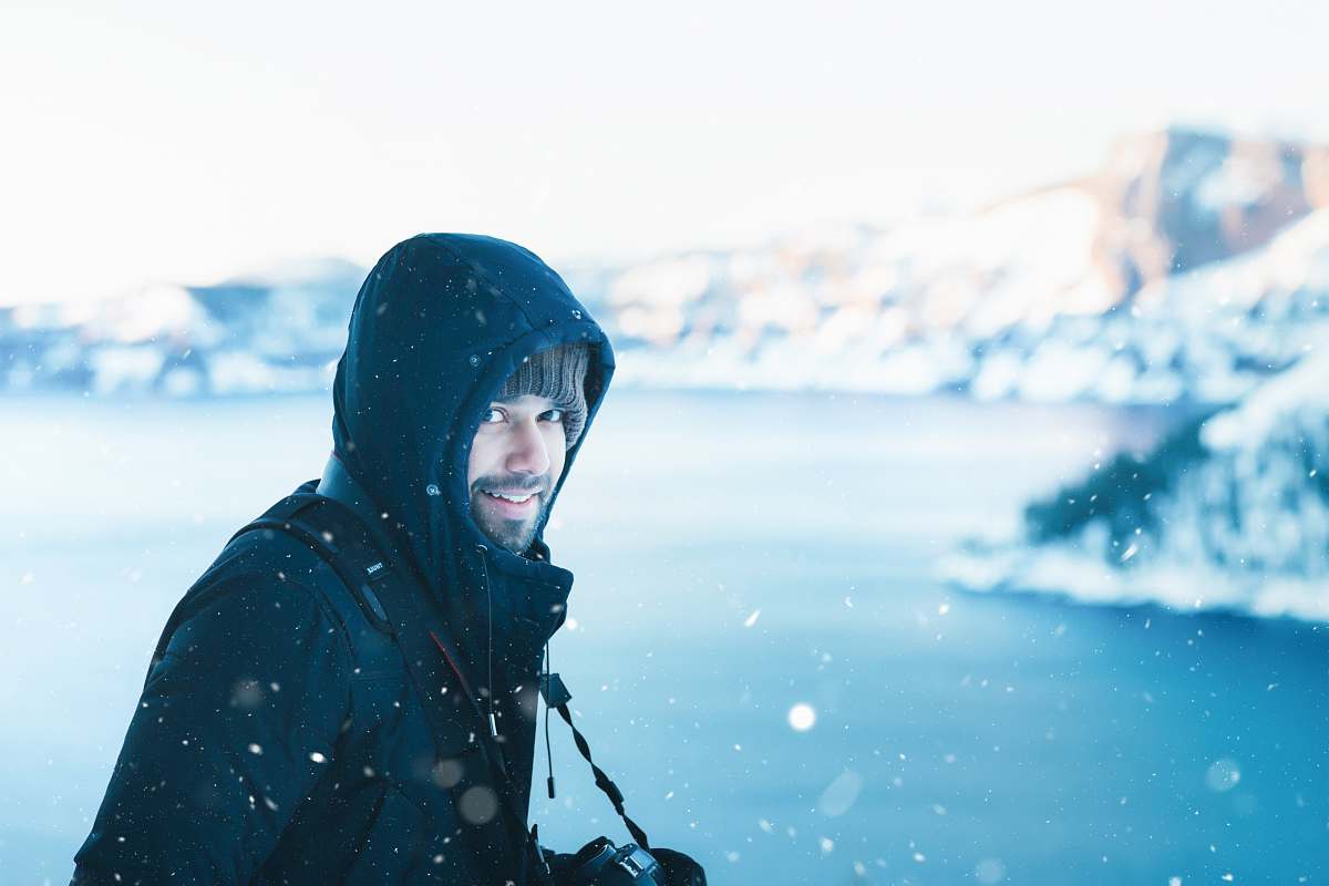 crater lake person standing near body of water smile Image - Free Stock ...