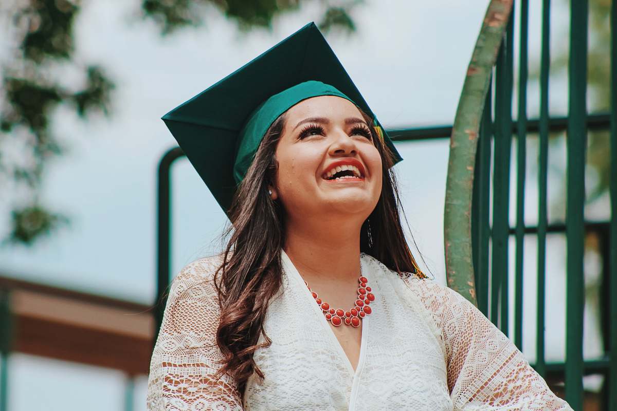 graduation woman wearing black mortar board girl