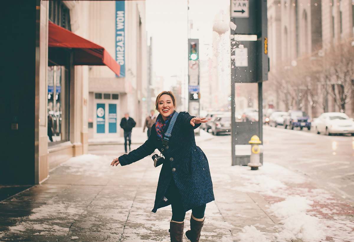 apparel woman wearing coat on street clothing