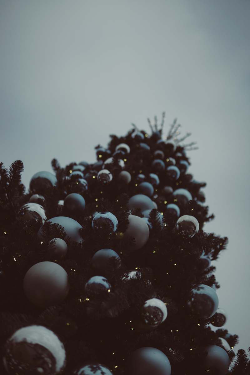 sphere grayscal photography of baubles grapes