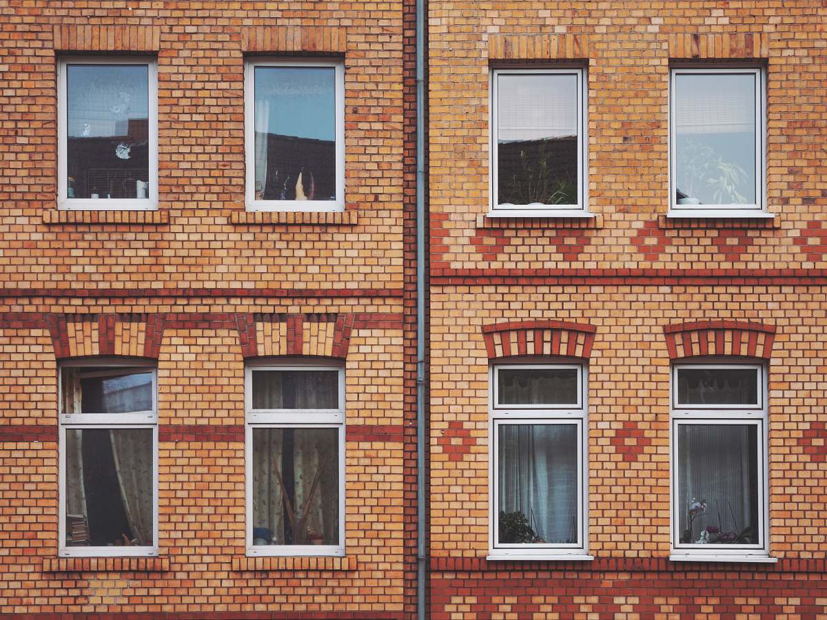 germany orange and red brick wall with mirrors brick